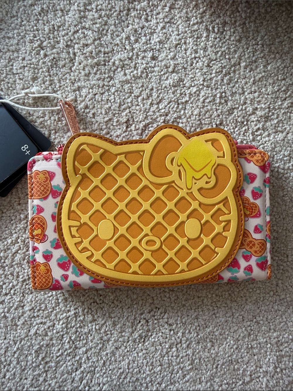 Hello Kitty Pink and Yellow Waffle Heart Zip Wallet